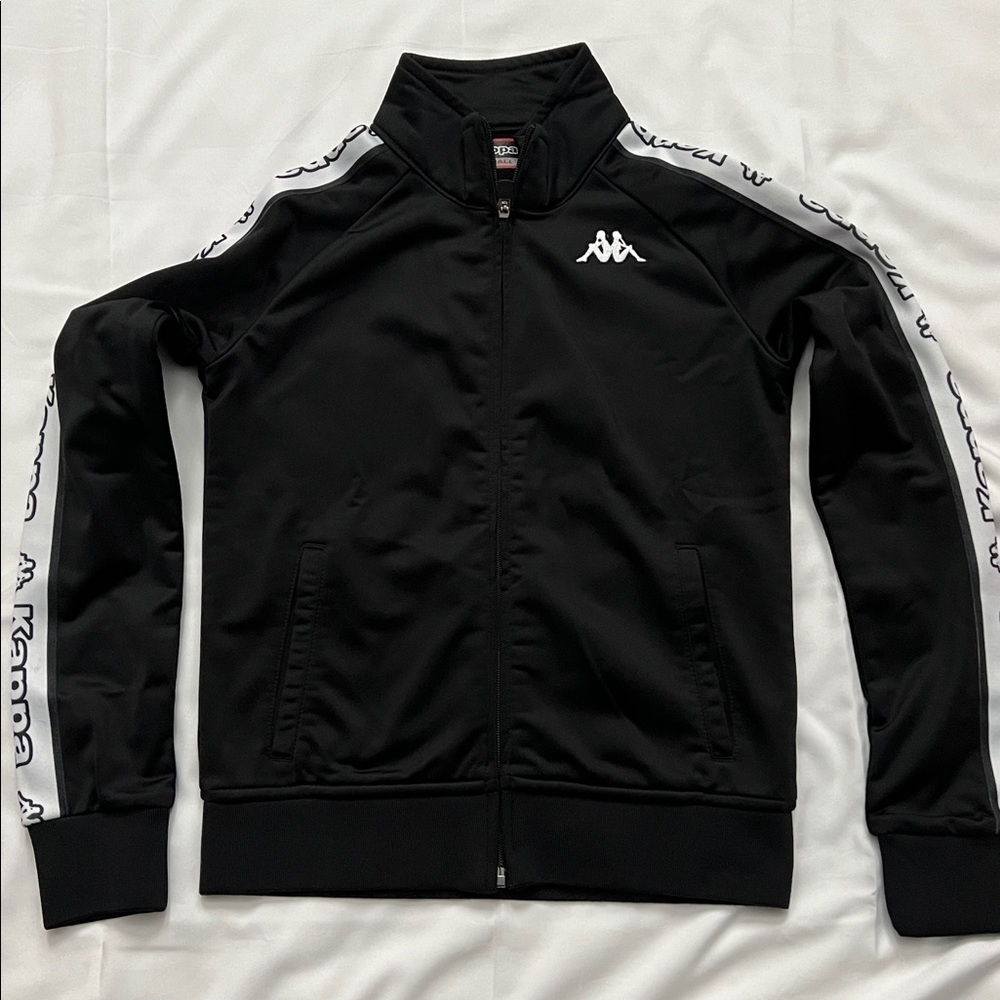 Kappa Black Jacket with White Logo Stripes